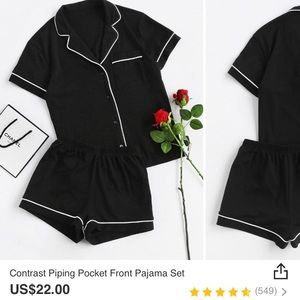Brand new Black pajama set with white piping